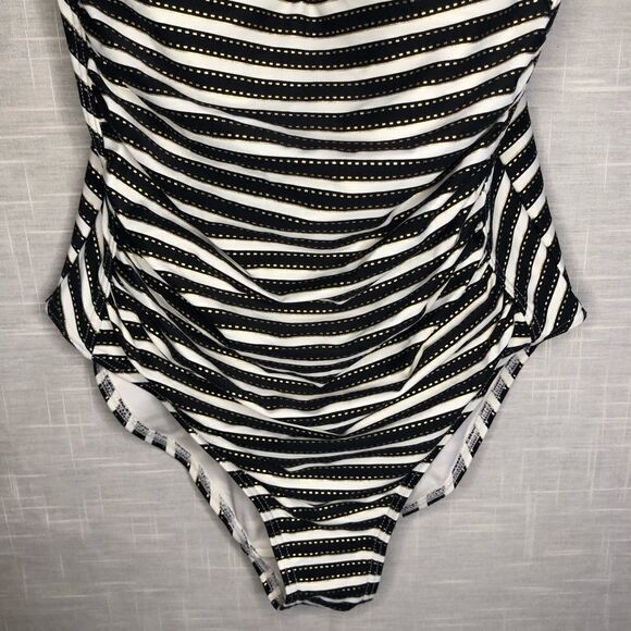 Niptuck Swimsuit Striped One Piece Ruching For Slimming Size 8 - Picture 6 of 13